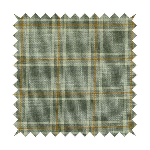 Shaldon Woven Tartan Pattern Upholstery Fabric In Grey Background With Yellow - Handmade Cushions