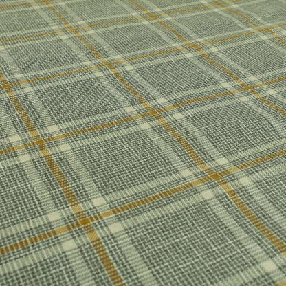 Shaldon Woven Tartan Pattern Upholstery Fabric In Grey Background With Yellow - Roman Blinds
