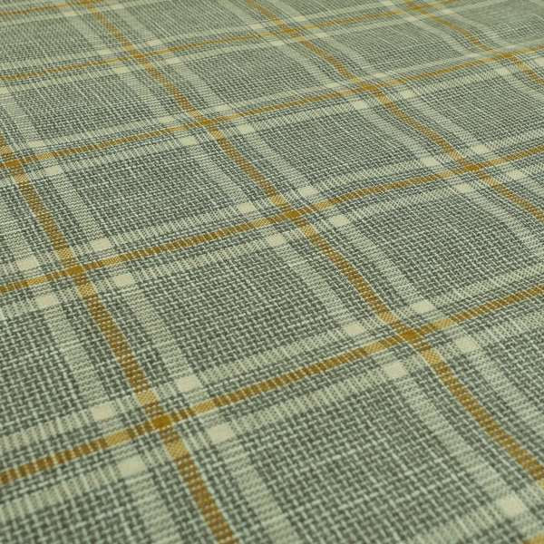 Shaldon Woven Tartan Pattern Upholstery Fabric In Grey Background With Yellow