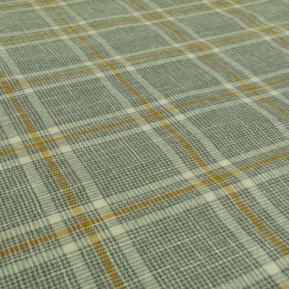 Shaldon Woven Tartan Pattern Upholstery Fabric In Grey Background With Yellow