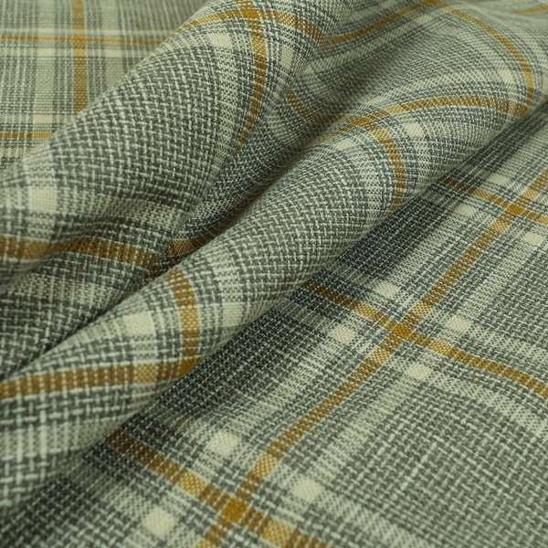 Shaldon Woven Tartan Pattern Upholstery Fabric In Grey Background With Yellow - Roman Blinds