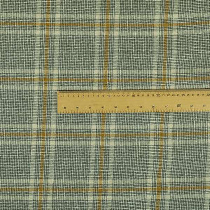 Shaldon Woven Tartan Pattern Upholstery Fabric In Grey Background With Yellow - Made To Measure Curtains