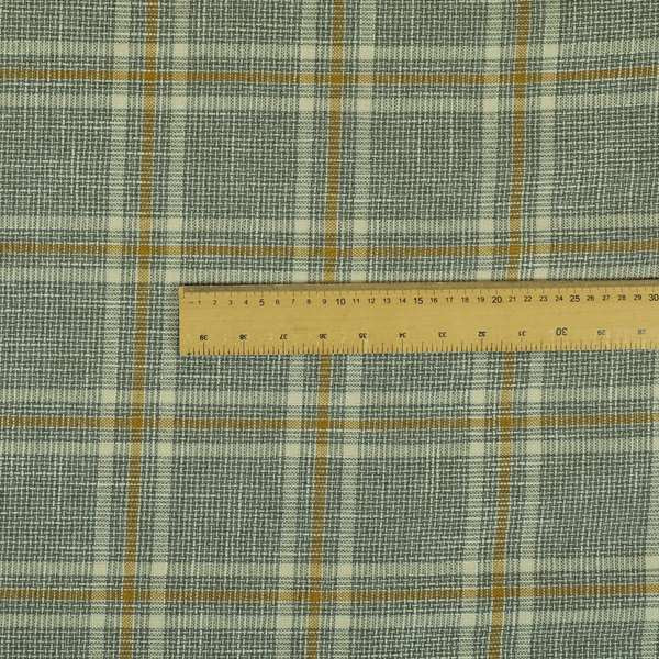 Shaldon Woven Tartan Pattern Upholstery Fabric In Grey Background With Yellow - Handmade Cushions