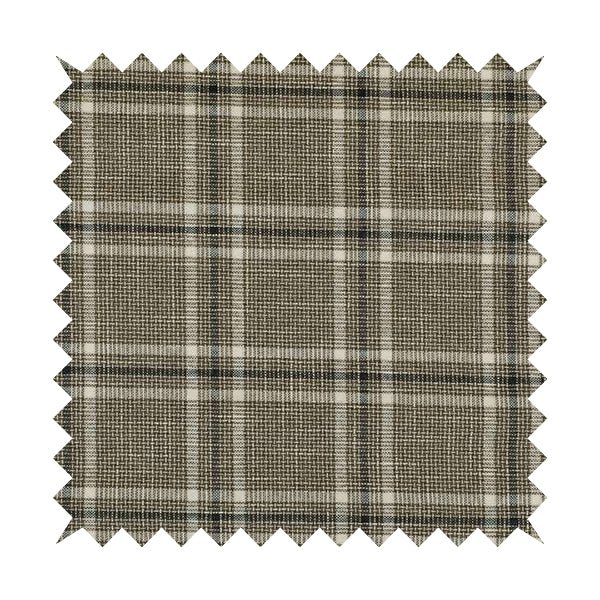 Shaldon Woven Tartan Pattern Upholstery Fabric In Brown White Background With White - Roman Blinds