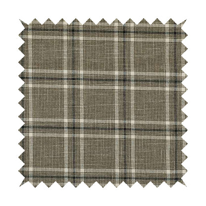 Shaldon Woven Tartan Pattern Upholstery Fabric In Brown White Background With White - Handmade Cushions