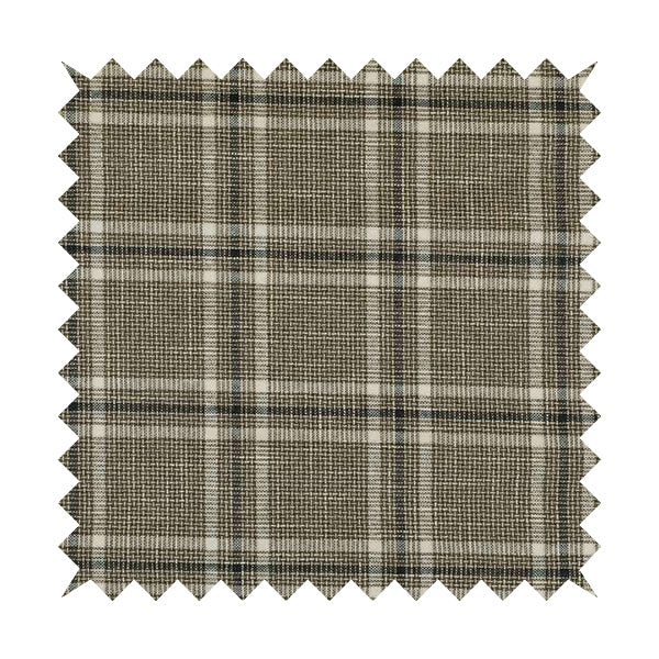 Shaldon Woven Tartan Pattern Upholstery Fabric In Brown White Background With White