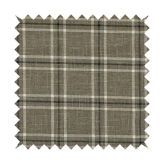 Shaldon Woven Tartan Pattern Upholstery Fabric In Brown White Background With White