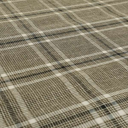 Shaldon Woven Tartan Pattern Upholstery Fabric In Brown White Background With White - Handmade Cushions