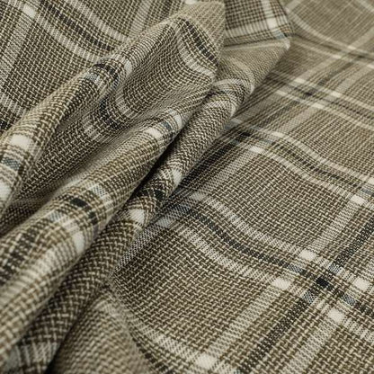 Shaldon Woven Tartan Pattern Upholstery Fabric In Brown White Background With White - Made To Measure Curtains