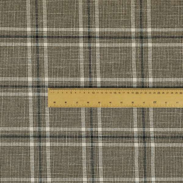 Shaldon Woven Tartan Pattern Upholstery Fabric In Brown White Background With White