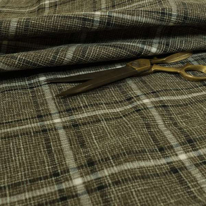 Shaldon Woven Tartan Pattern Upholstery Fabric In Brown Background With White - Handmade Cushions