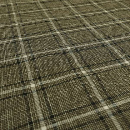 Shaldon Woven Tartan Pattern Upholstery Fabric In Brown Background With White