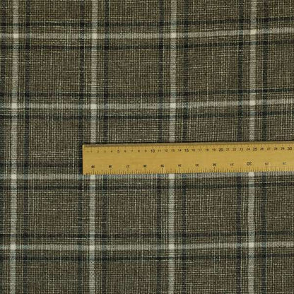 Shaldon Woven Tartan Pattern Upholstery Fabric In Brown Background With White - Roman Blinds