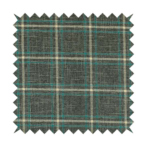 Shaldon Woven Tartan Pattern Upholstery Fabric In Grey Background With Blue - Handmade Cushions