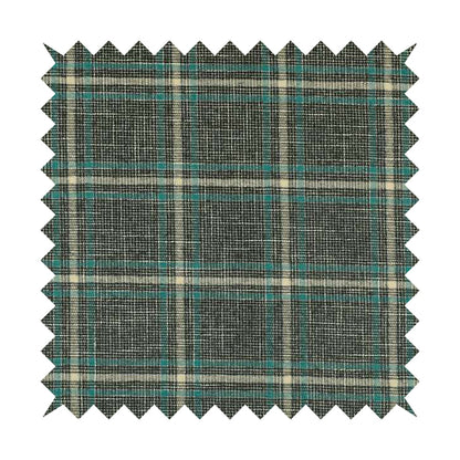 Shaldon Woven Tartan Pattern Upholstery Fabric In Grey Background With Blue - Handmade Cushions