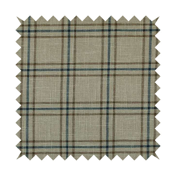 Shaldon Woven Tartan Pattern Upholstery Fabric In Beige Background With Brown