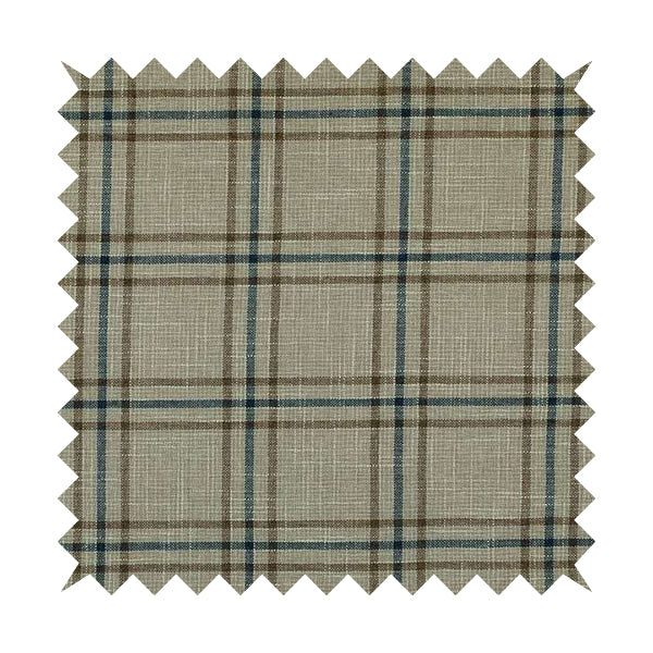 Shaldon Woven Tartan Pattern Upholstery Fabric In Beige Background With Brown - Handmade Cushions