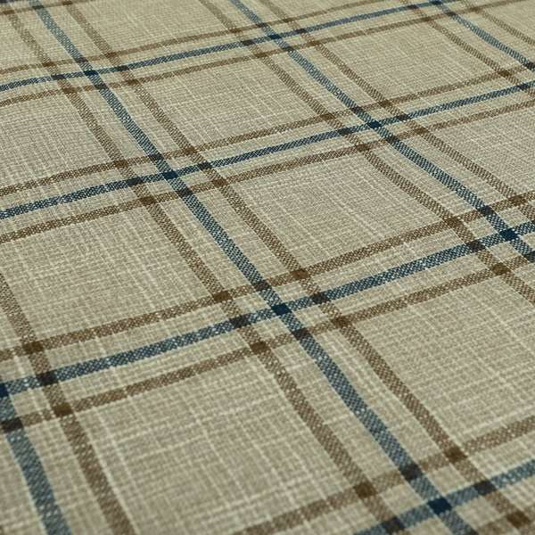 Shaldon Woven Tartan Pattern Upholstery Fabric In Beige Background With Brown - Roman Blinds