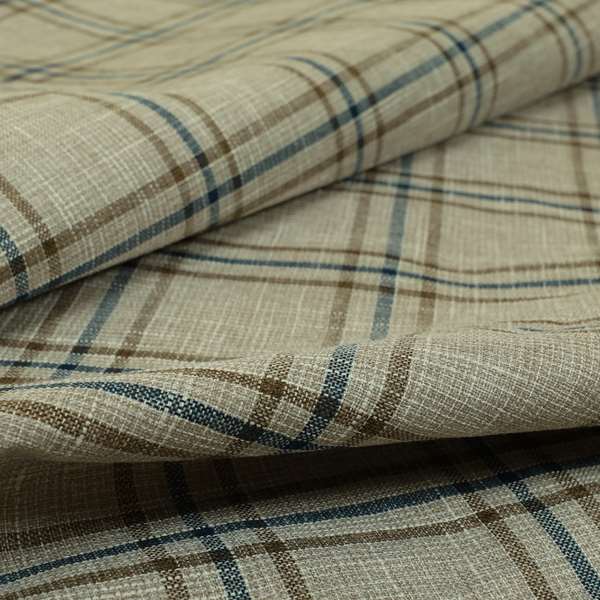 Shaldon Woven Tartan Pattern Upholstery Fabric In Beige Background With Brown - Roman Blinds