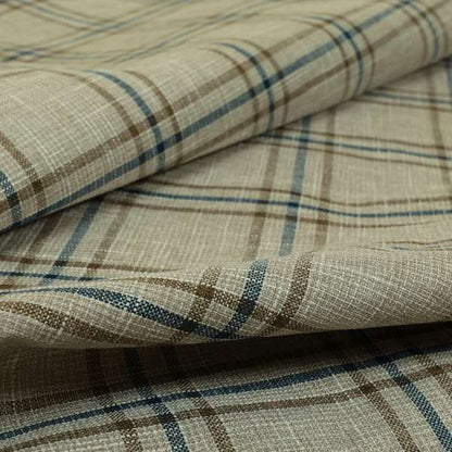 Shaldon Woven Tartan Pattern Upholstery Fabric In Beige Background With Brown