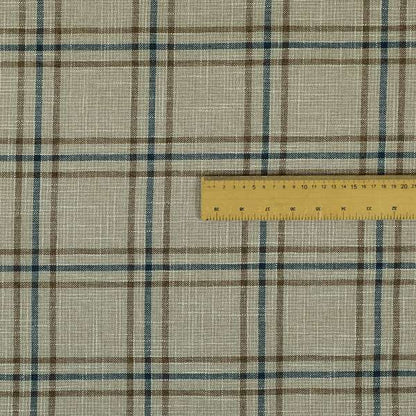 Shaldon Woven Tartan Pattern Upholstery Fabric In Beige Background With Brown - Roman Blinds