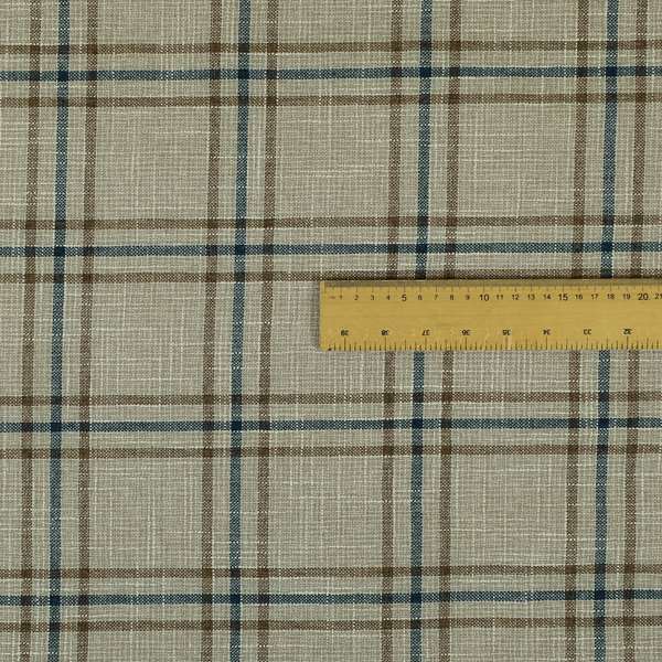 Shaldon Woven Tartan Pattern Upholstery Fabric In Beige Background With Brown - Handmade Cushions