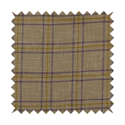 Shaldon Woven Tartan Pattern Upholstery Fabric In Golden Yellow Background With Purple - Handmade Cushions