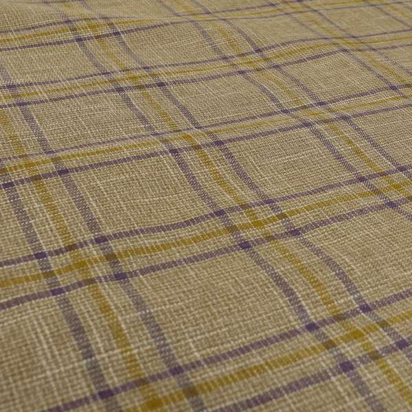 Shaldon Woven Tartan Pattern Upholstery Fabric In Golden Yellow Background With Purple - Handmade Cushions