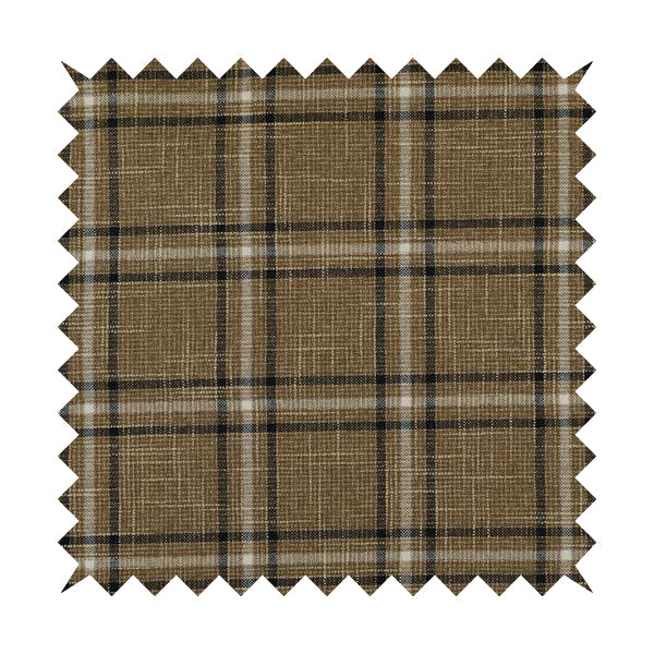 Shaldon Woven Tartan Pattern Upholstery Fabric In Golden Brown Background With Black - Made To Measure Curtains