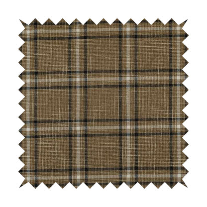 Shaldon Woven Tartan Pattern Upholstery Fabric In Golden Brown Background With Black - Handmade Cushions