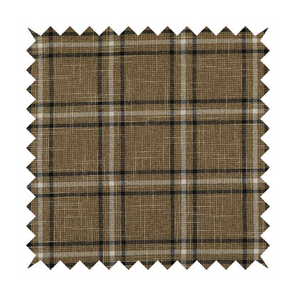 Shaldon Woven Tartan Pattern Upholstery Fabric In Golden Brown Background With Black
