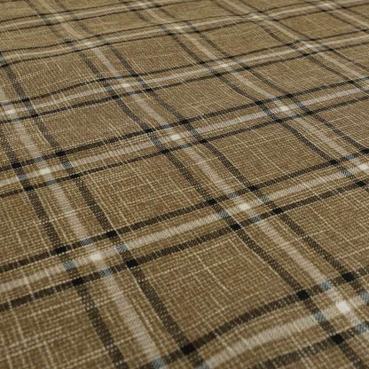 Shaldon Woven Tartan Pattern Upholstery Fabric In Golden Brown Background With Black - Roman Blinds