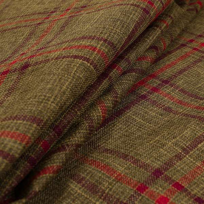 Shaldon Woven Tartan Pattern Upholstery Fabric In Golden Brown Background With Purple - Handmade Cushions