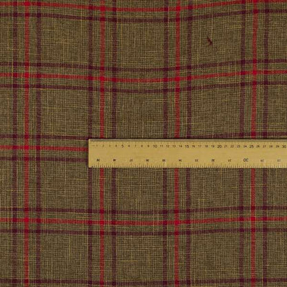 Shaldon Woven Tartan Pattern Upholstery Fabric In Golden Brown Background With Purple - Made To Measure Curtains