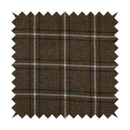 Shaldon Woven Tartan Pattern Upholstery Fabric In Brown Background With Black - Roman Blinds