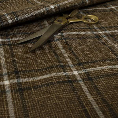 Shaldon Woven Tartan Pattern Upholstery Fabric In Brown Background With Black - Handmade Cushions