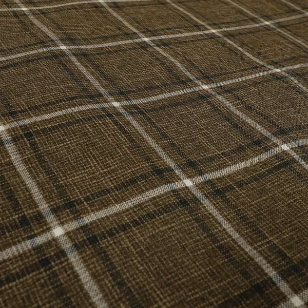 Shaldon Woven Tartan Pattern Upholstery Fabric In Brown Background With Black - Roman Blinds