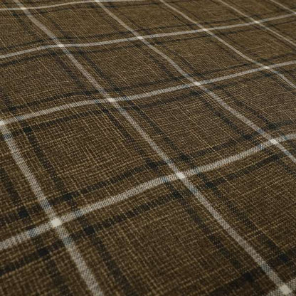 Shaldon Woven Tartan Pattern Upholstery Fabric In Brown Background With Black - Handmade Cushions