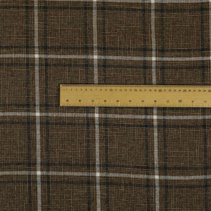 Shaldon Woven Tartan Pattern Upholstery Fabric In Brown Background With Black - Roman Blinds
