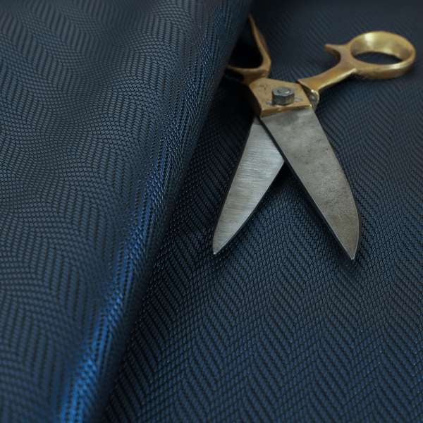 Stealth Herringbone Pattern Semi Plain Faux Leather In Navy Blue Colour Upholstery Fabric