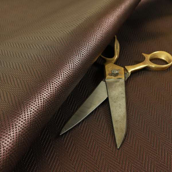 Stealth Herringbone Pattern Semi Plain Faux Leather In Red Burgundy Colour Upholstery Fabric