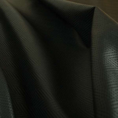 Stealth Herringbone Pattern Semi Plain Faux Leather In Black Colour Upholstery Fabric
