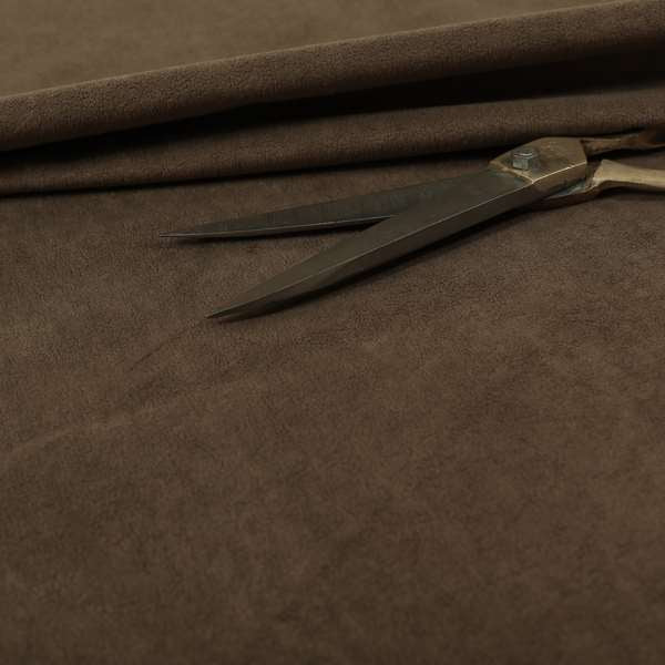 Suez Soft Moleskin Grain Textured Velvet Brown Upholstery Fabric - Roman Blinds