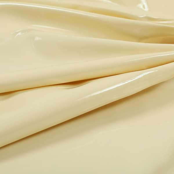 Torino Plain Smooth Gloss Finish Cream Vinyl Faux Leather Upholstery Fabric