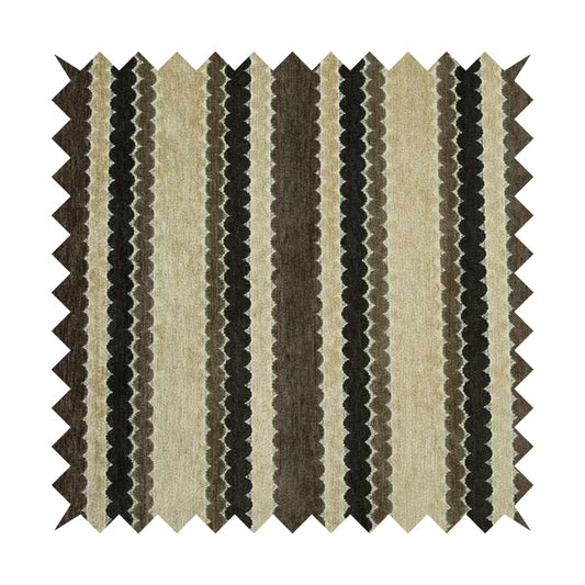 Designer Eclipsed Striped Pattern Chenille Upholstery Furnishing Fabric In Cream Light Brown Shades Colour VAL260416-69