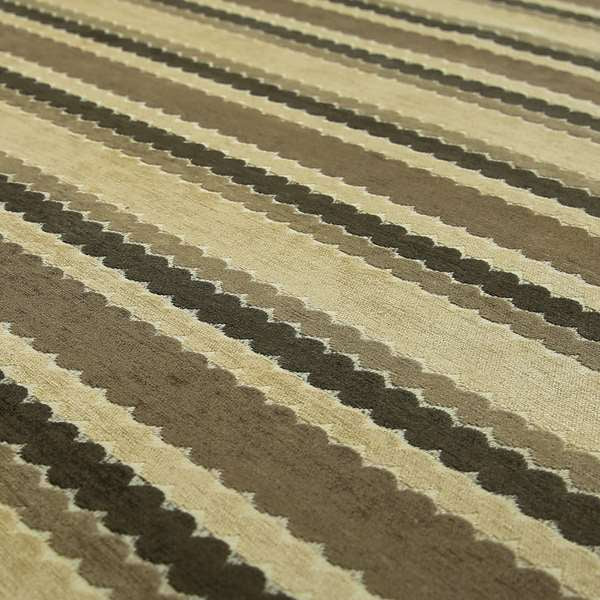 Designer Eclipsed Striped Pattern Chenille Upholstery Furnishing Fabric In Cream Light Brown Shades Colour VAL260416-69