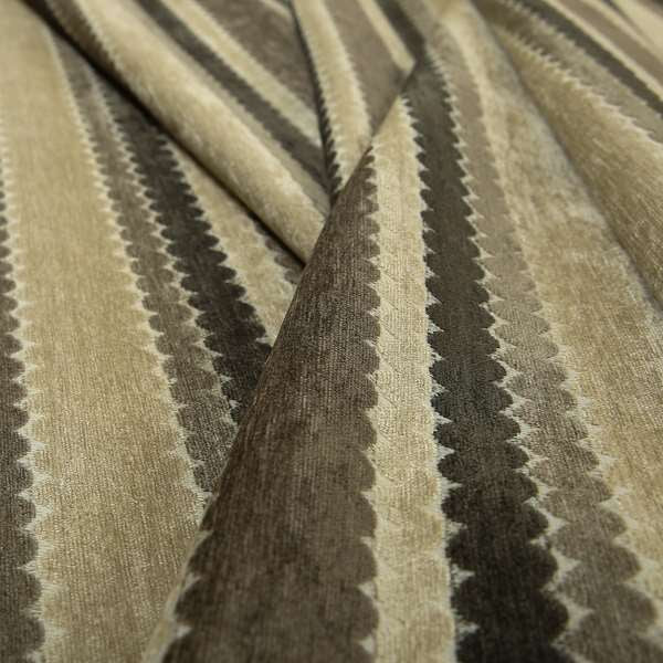 Designer Eclipsed Striped Pattern Chenille Upholstery Furnishing Fabric In Cream Light Brown Shades Colour VAL260416-69