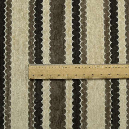 Designer Eclipsed Striped Pattern Chenille Upholstery Furnishing Fabric In Cream Light Brown Shades Colour VAL260416-69