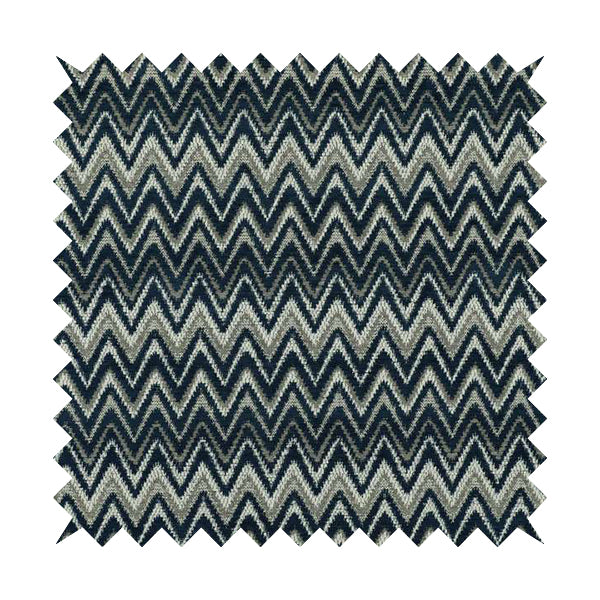 Zanzibar Chevron Pattern Soft Textured Chenille Material Blue Colour Upholstery Fabrics - Made To Measure Curtains