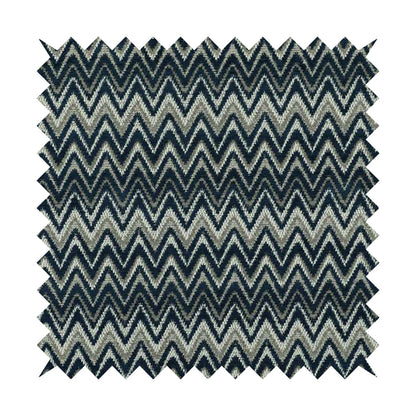 Zanzibar Chevron Pattern Soft Textured Chenille Material Blue Colour Upholstery Fabrics - Made To Measure Curtains